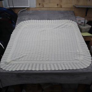 Baby Crest Crochet Ivory Baby Gender Neutral Throw Blanket Ribbon Scalloped Trim